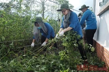 Sinh viên tình nguyện Trường đại học Luật Hà Nội phát quang, dọn cỏ ở trạm xá và dọc đường khu vực thôn La Ve, xã Bản Hồ, Sa Pa.