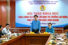 Phó Chủ tịch Tổng Liên đoàn Lao động Việt Nam Ngọ Duy Hiểu phát biểu tại Hội thảo.