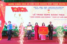 Phó Chủ tịch nước Đặng Thị Ngọc Thịnh trao danh hiệu Anh hùng Lao động thời kỳ đổi mới cho lãnh đạo huyện Nhơn Trạch.