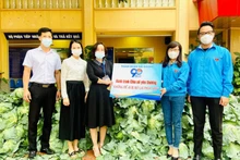 Đoàn viên, thanh niên TP Hải Dương thu mua rau xanh cấp phát tới các hộ khó khăn.