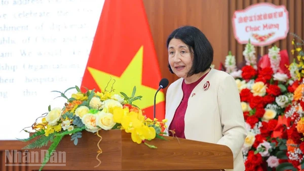 Đại sứ Chile tại Việt Nam Nasly Bernal Prado phát biểu tại buổi gặp. 