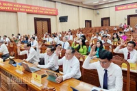 Đại biểu Hội đồng nhân dân tỉnh Kiên Giang biểu quyết thông qua các nghị quyết.