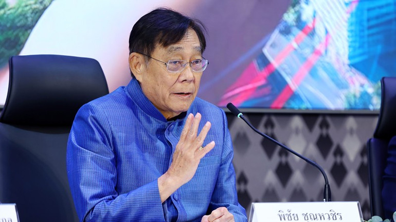 Phó Thủ tướng, Bộ trưởng Tài chính Thái Lan Pichai Chunhavajira nêu rõ các biện pháp ứng phó thuế đối ứng của Mỹ. (Ảnh: Văn phòng Thủ tướng Thái Lan) anh-2.jpg