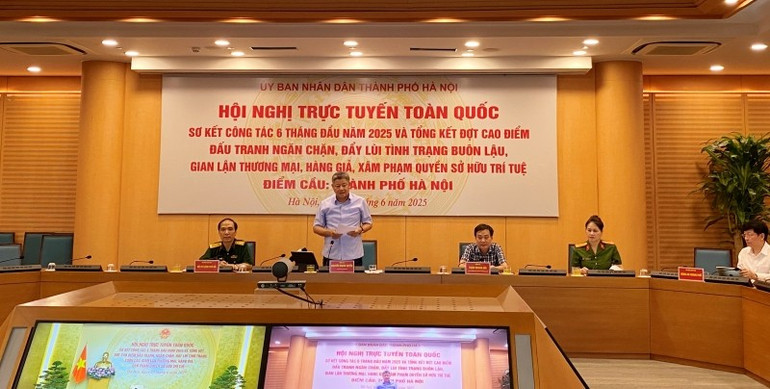 Phó Chủ tịch Ủy ban nhân dân thành phố Hà Nội Nguyễn Mạnh Quyền báo cáo Chính phủ về kết quả thực hiện của thành phố. 5.jpg