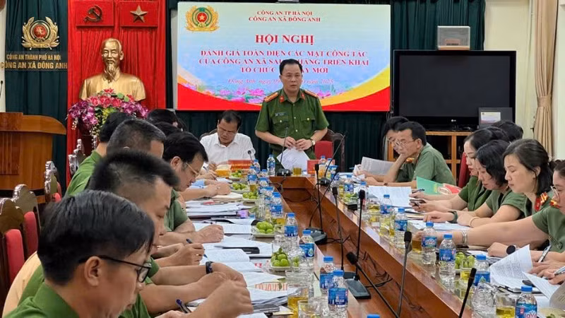 Hội nghị đánh giá toàn diện các mặt công tác của công an xã sau 2 tháng triển khai mô hình tổ chức mới tại Công an xã Đông Anh.