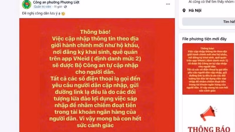 Công an phường Phương Liệt (Hà Nội) thông tin cảnh báo người dân cảnh giác trước chiêu trò mới của các đối tượng lừa đảo.