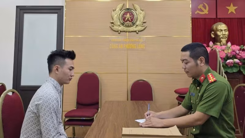Đối tượng Nguyễn Xuân Khải tại cơ quan Công an.