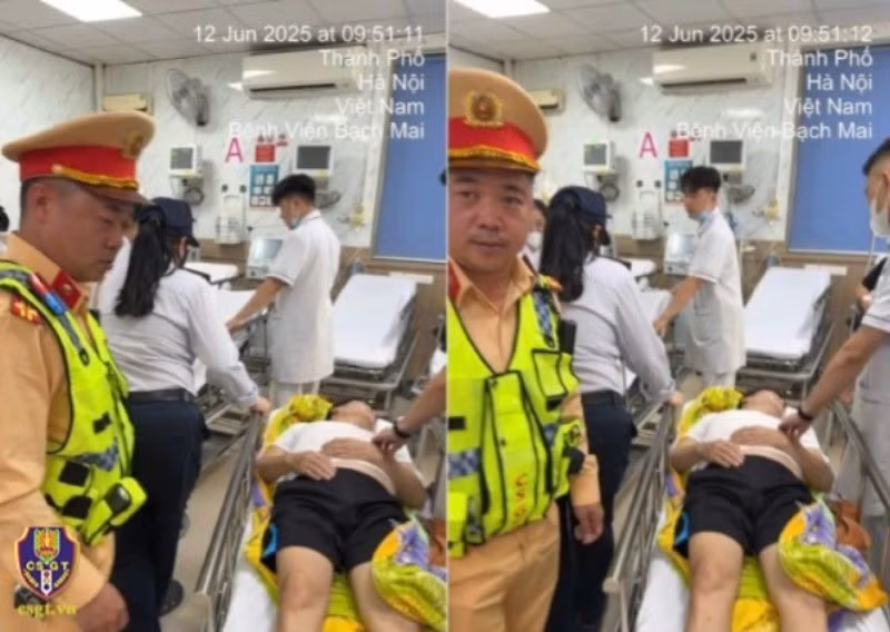 Cảnh sát giao thông kịp thời hỗ trợ đưa người bị đột quỵ trên cao tốc đến bệnh viện cấp cứu.