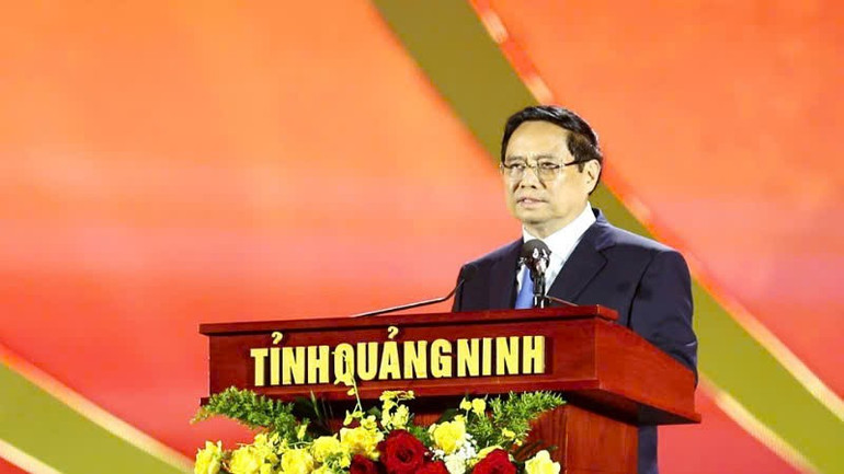 Le Premier ministre Pham Minh Chinh prend la parole lors de la cérémonie d'annonce de la valeur mondiale exceptionnelle du complexe du patrimoine culturel mondial de Yen Tu - Vinh Nghiem - Con Son, Kiep Bac. anh-tt.jpg