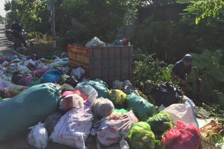 Người dân dọn dẹp một bãi rác tự phát gần bãi rác Đa Phước.