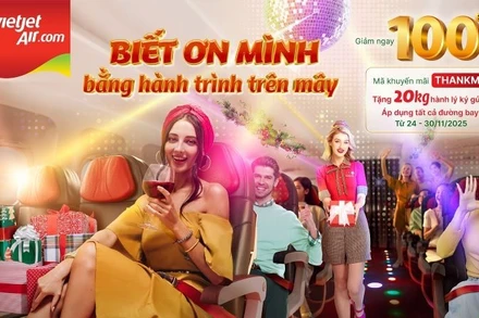 Vietjet triển khai chương trình “Biết ơn mình bằng hành trình trên mây”, dành tặng khách hàng triệu vé bay giảm đến 100%, tặng thêm 20kg hành lý ký gửi.