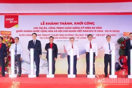 Các đại biểu nhấn nút khởi công dự án.