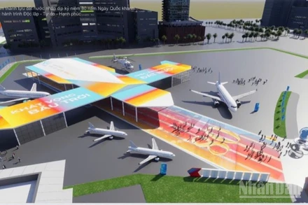 Phân khu trưng bày "Khát vọng bầu trời" trong Triển lãm với không gian nhà giàn được thiết kế tổng thể theo hình tượng Chim Lạc.