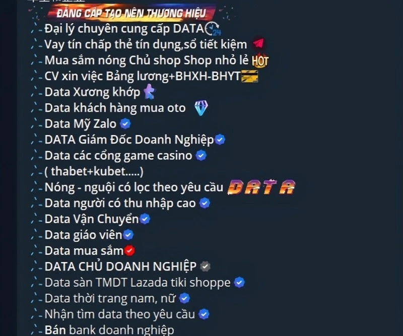 Một trang web rao bán dữ liệu. (Ảnh chụp màn hình)