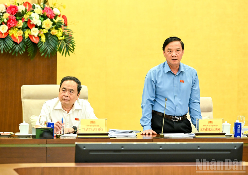 Phó Chủ tịch Quốc hội Nguyễn Khắc Định phát biểu ý kiến tại cuộc họp. ndo_br_5-1730.jpg