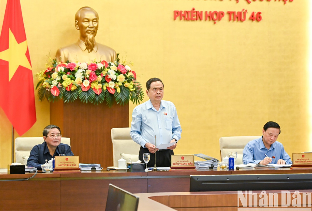 Chủ tịch Quốc hội Trần Thanh Mẫn phát biểu khai mạc phiên họp. (Ảnh: DUY LINH)