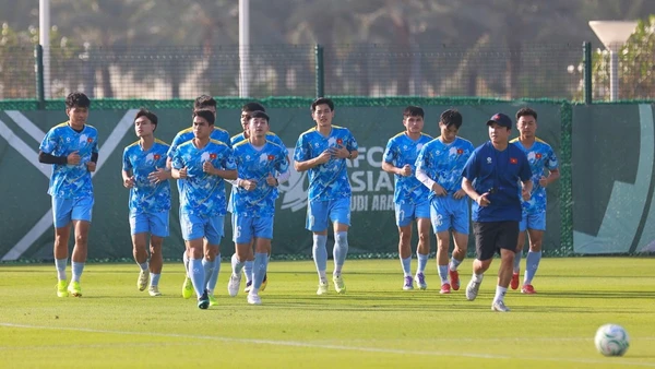 Các tuyển thủ U23 Việt Nam trong buổi tập cuối trước trận gặp U23 Saudi Arabia. (Ảnh: VFF)