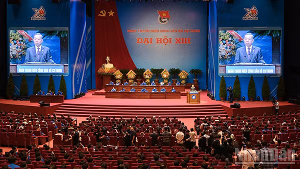 Toàn cảnh phiên trọng thể Đại hội đại biểu toàn quốc Đoàn Thanh niên Cộng sản Hồ Chí Minh lần thứ XIII.