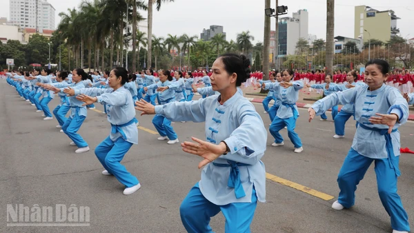 Biểu diễn thái cực quyền dưỡng sinh tại ngày hội.