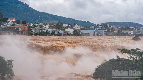 [Video] Nhiều người dân bàng hoàng chứng kiến cảnh tượng thác Liên Khương cuộn trào "giận dữ" 