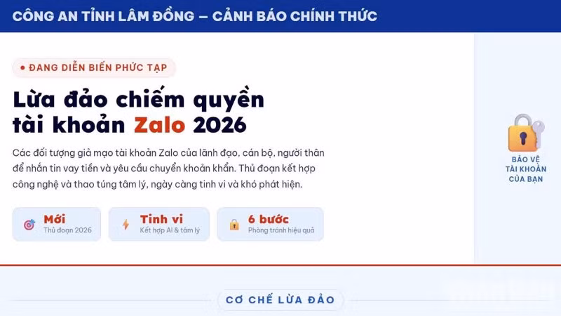 Công an tỉnh Lâm Đồng cảnh báo thủ đoạn giả mạo tài khoản Zalo của lãnh đạo để lừa đảo chiếm đoạt tài sản.