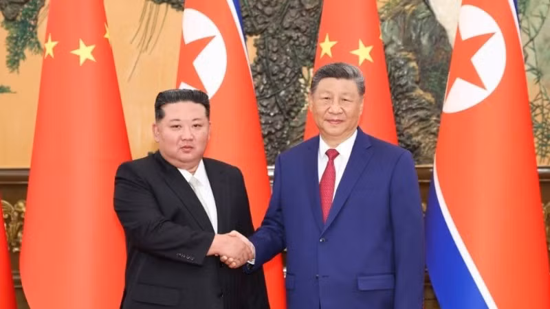 Chủ tịch Trung Quốc Tập Cận Bình và Nhà lãnh đạo Triều Tiên Kim Jong Un ngày 4/9. (Ảnh: Tân Hoa xã) 