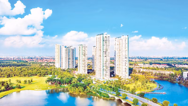 Một khu đô thị được xây dựng theo hướng phát triển xanh, chú trọng không gian sinh hoạt cộng đồng.
