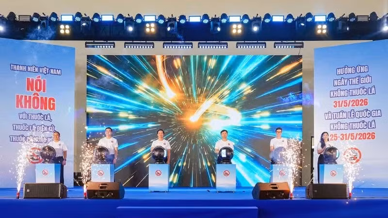 Đại diện Trung ương Đoàn, Bộ Y tế, WHO và các đơn vị liên quan thực hiện nghi thức phát động Chiến dịch truyền thông hưởng ứng Ngày Thế giới không thuốc lá 31/5 và Tuần lễ Quốc gia không thuốc lá năm 2026. 