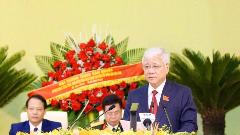 Đồng chí Đỗ Văn Chiến, Ủy viên Bộ Chính trị, Bí thư Trung ương Đảng, Chủ tịch Ủy ban Trung ương Mặt trận Tổ quốc Việt Nam phát biểu tại Đại hội.