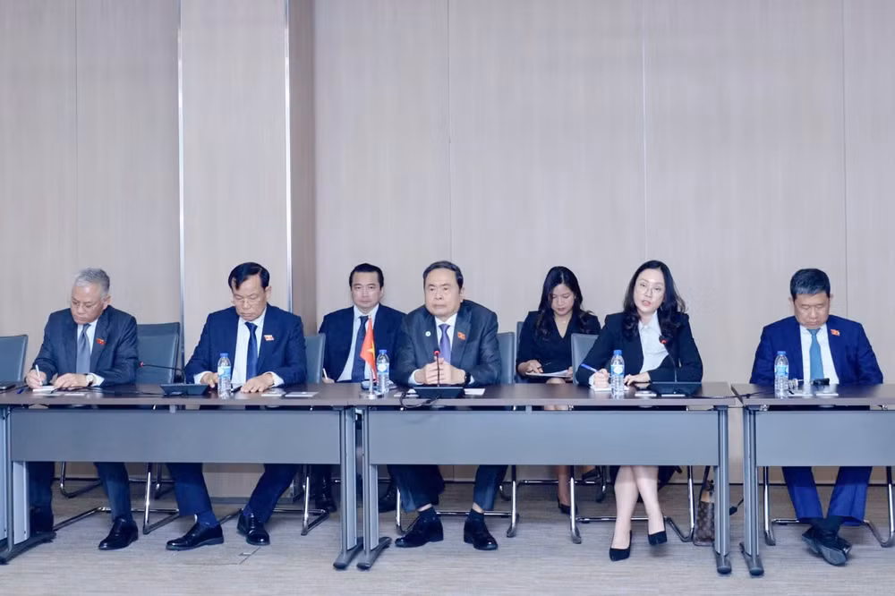 Chủ tịch Quốc hội Trần Thanh Mẫn phát biểu tại cuộc gặp Chủ tịch Thượng viện Đức Anke Rehlinger.