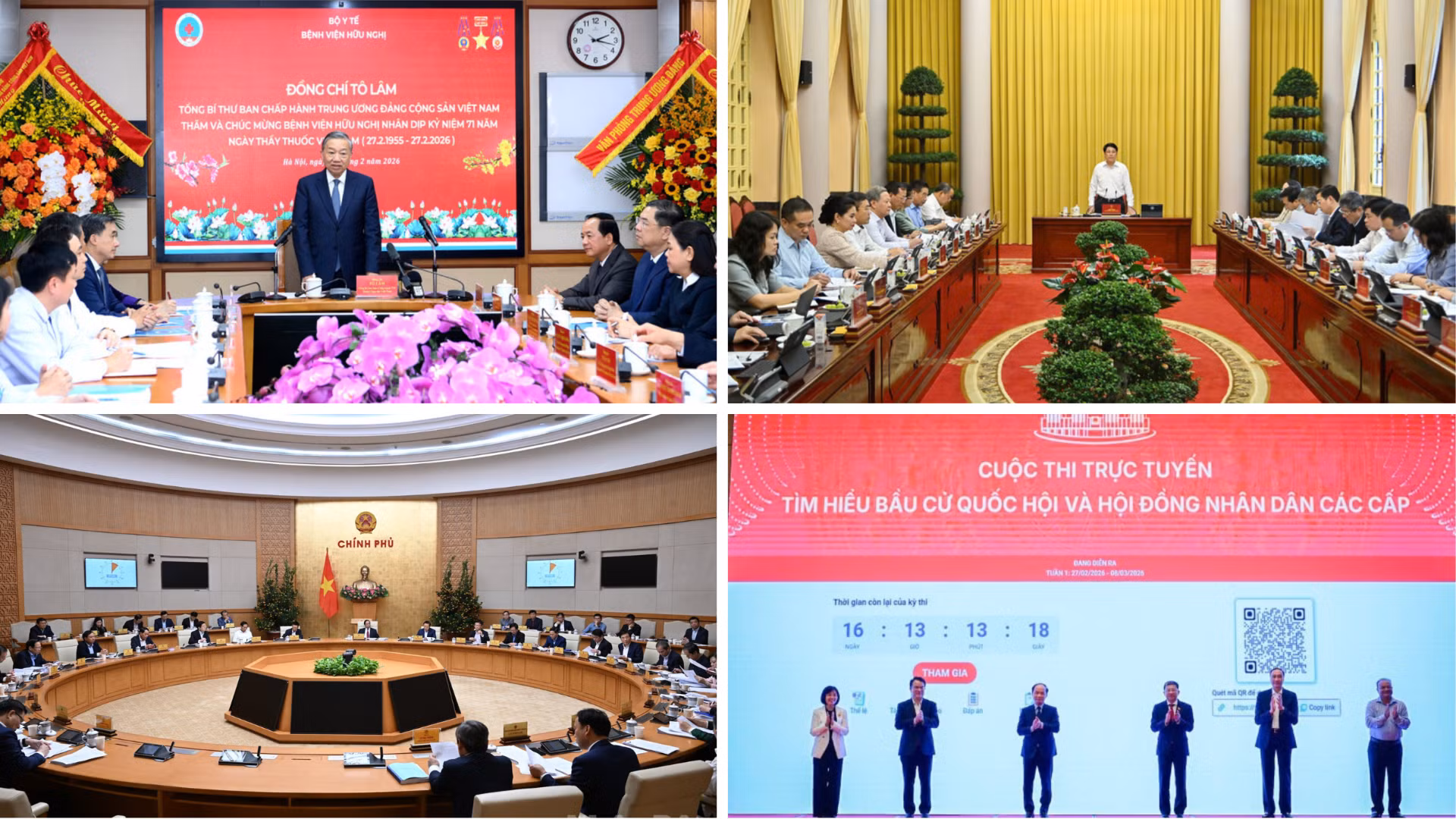 Tin nổi bật ngày 27/2: Tổng Bí thư thăm, chúc mừng cán bộ, nhân viên y tế Bệnh viện Hữu Nghị nhân Ngày Thầy thuốc Việt Nam; Thủ tướng chủ trì Phiên họp Chính phủ chuyên đề xây dựng pháp luật tháng 2/2026