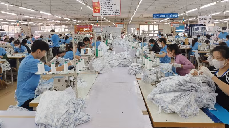 Sản xuất hàng dệt may tại Nhà máy may Hòa Thọ (Quảng Ngãi).