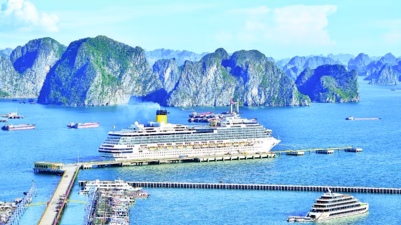Du thuyền 5 sao Costa Serene chở hơn 3.000 du khách, cập cảng quốc tế Hạ Long (tỉnh Quảng Ninh). (Ảnh NGUYỄN ĐĂNG)