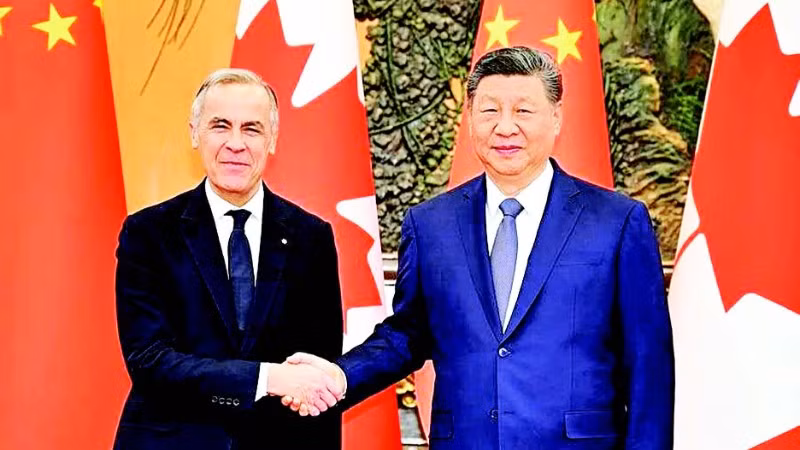 Tổng Bí thư, Chủ tịch Trung Quốc Tập Cận Bình (bên phải) gặp Thủ tướng Canada Mark Carney. (Ảnh: TÂN HOA XÃ)