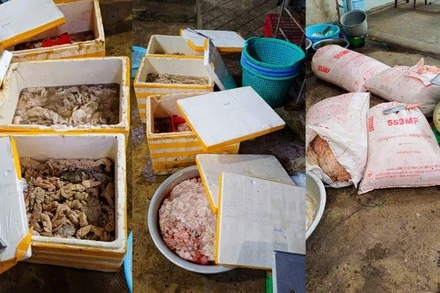 Số nội tạng động vật không rõ nguồn gốc, xuất xứ hộ kinh doanh Nguyễn Thị Hồng. (Ảnh: CTV)