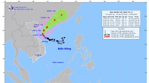 Bản đồ dự báo quỹ đạo và cường độ Bão số 1 lúc 14 giờ ngày 13/6. (Ảnh: Trung tâm Dự báo khí tượng thủy văn quốc gia)