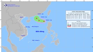 Bản đồ dự báo quỹ đạo và cường độ áp thấp nhiệt đới lúc 5 giờ sáng 8/8/2025. (Ảnh: Trung tâm Dự báo khí tượng thủy văn quốc gia)