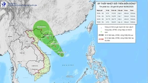 Bản đồ dự báo quỹ đạo và cường độ áp thấp nhiệt đới lúc 20 giờ ngày 16/8. (Ảnh: Trung tâm Dự báo khí tượng thủy văn quốc gia)