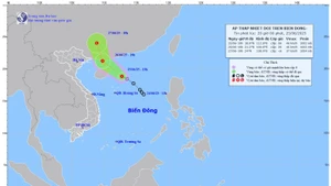 Bản đồ dự báo quỹ đạo và cường độ áp thấp nhiệt đới lúc 20 giờ ngày 25/6. (Ảnh: Trung tâm Dự báo khí tượng thủy văn quốc gia)