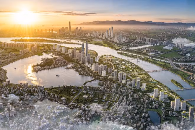 Phối cảnh tổng thể đại lộ cảnh quan sông Hồng.