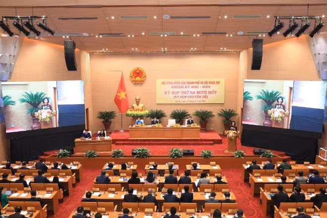 Quang cảnh kỳ họp thứ 31 của Hội đồng nhân dân thành phố Hà Nội.