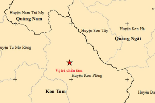 Vị trí tâm chấn của trận động đất có độ lớn 5.0. (Ảnh: Viện Vật lý địa cầu)