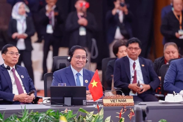 Thủ tướng Phạm Minh Chính phát biểu ý kiến tại Hội nghị Cấp cao ASEAN-Hội đồng Hợp tác vùng Vịnh (GCC) lần thứ hai. (Ảnh: Nhật Bắc/VGP)