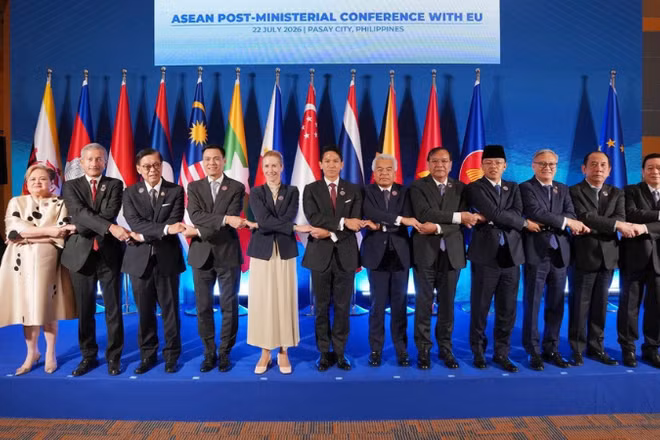 Các đại biểu tham dự Hội nghị Bộ trưởng Ngoại giao (PMC) ASEAN-EU. (Ảnh BỘ NGOẠI GIAO)