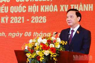 Đồng chí Nguyễn Khắc Định, Ủy viên Trung ương Đảng, Phó Chủ tịch Quốc hội phát biểu tại buổi họp mặt. (Ảnh: THẾ ANH)