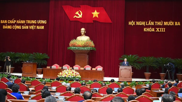 Quang cảnh phiên bế mạc Hội nghị lần thứ 13 Ban Chấp hành Trung ương Đảng khóa XIII. (Ảnh: ĐĂNG KHOA)