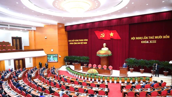 Phiên bế mạc Hội nghị lần thứ 14 Ban Chấp hành Trung ương Đảng khóa XIII. (Ảnh: ĐĂNG KHOA)