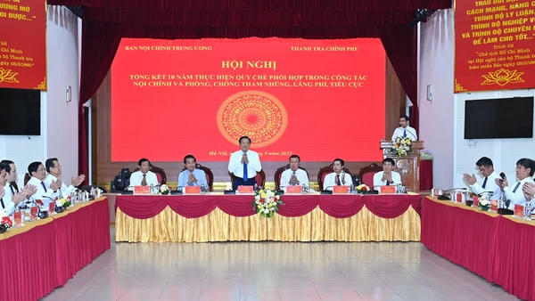 Hội nghị tổng kết 10 năm thực hiện Quy chế phối hợp trong công tác nội chính và phòng, chống tham nhũng, lãng phí, tiêu cực. (Ảnh: ĐĂNG KHOA)