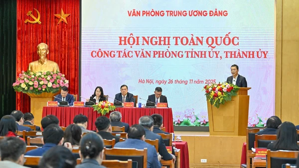 Hội nghị toàn quốc công tác văn phòng tỉnh ủy, thành ủy năm 2025 diễn ra tại Hà Nội. (Ảnh: THỦY NGUYÊN)