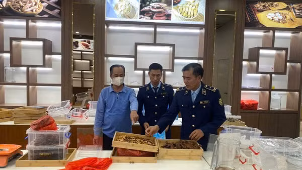 Lực lượng Quản lý thị trường Quảng Ninh kiểm tra cơ sở kinh doanh của ông Trần Hữu Quyền ở phường Móng Cái 2.